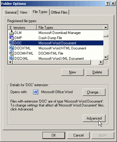 Folder Options > File Types