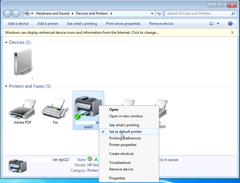 Set as default printer
