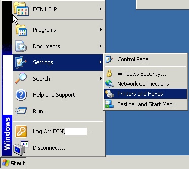 Start-> Settings-> Printers and Faxes