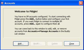 Welcome to Pidgin message