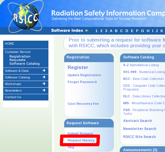 RSICC customer service page