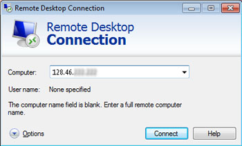 Remote Desktop Connection dialog