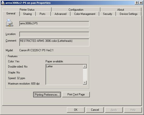 arms3006c2-PS printer properties