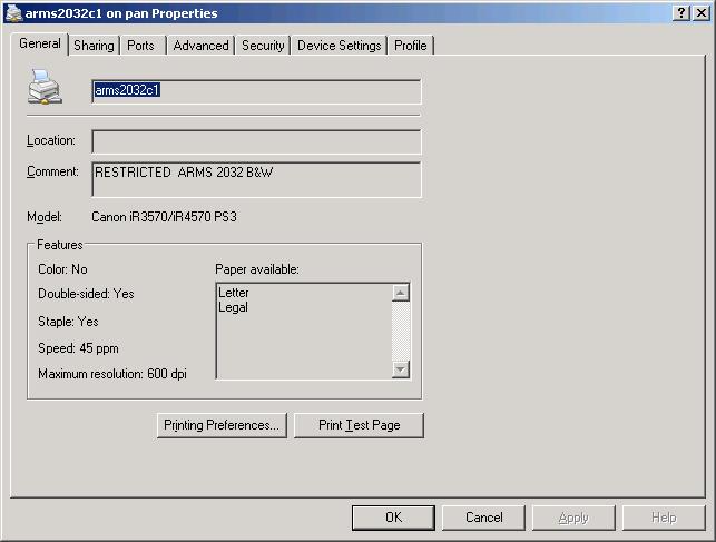 Printer Properties