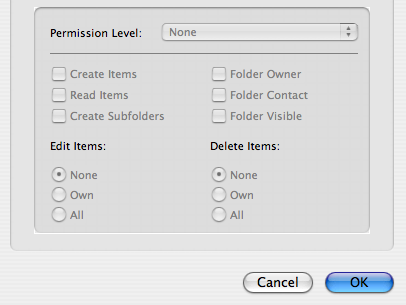 Figure 5:  Selecting User permissions for calendar access.