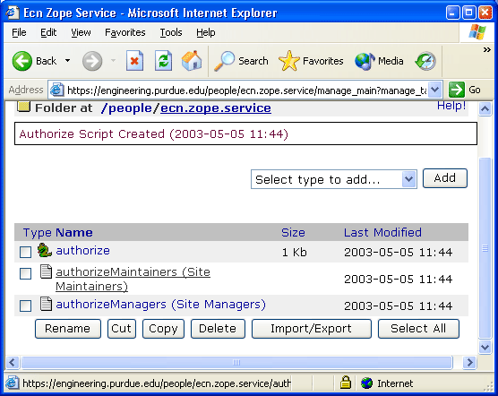 Screenshot of Authorize Script Created message.