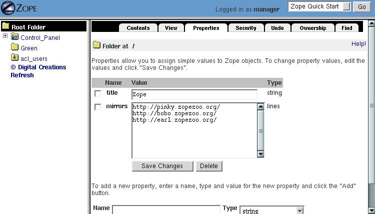 Figure of property with URLs to mirrors