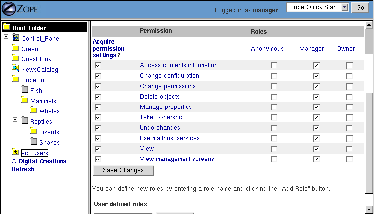 Security settings for a mail host object.