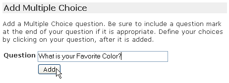 Screenshot of adding a multiple choice question to a survey in Zope.