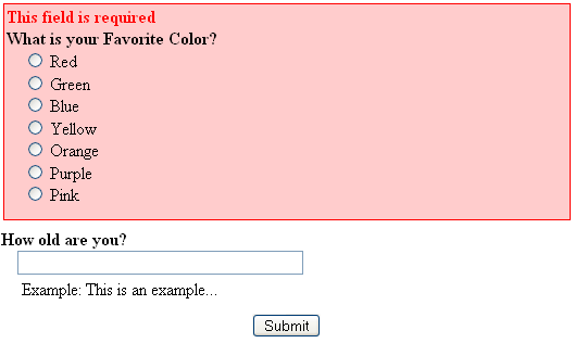 Screenshot of a required survey question in Zope that was not answered.