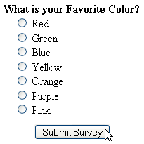 Screenshot of testing the survey in Zope.