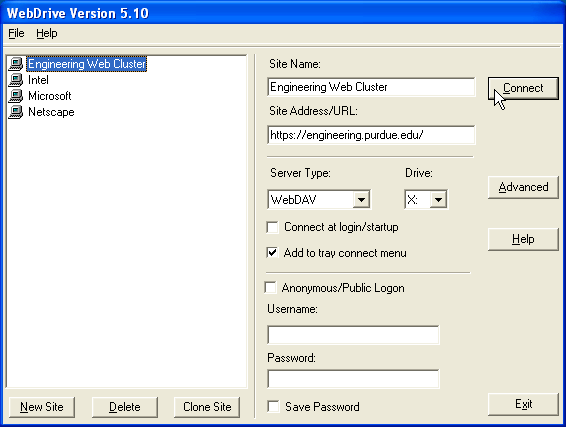Screenshot of WebDrive version 5.10.