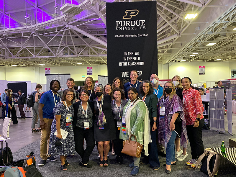 2022 ASEE Annual Conference Group Photo of ENE Alumni at the Purdue ENE booth