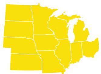 Map of the midwest United States
