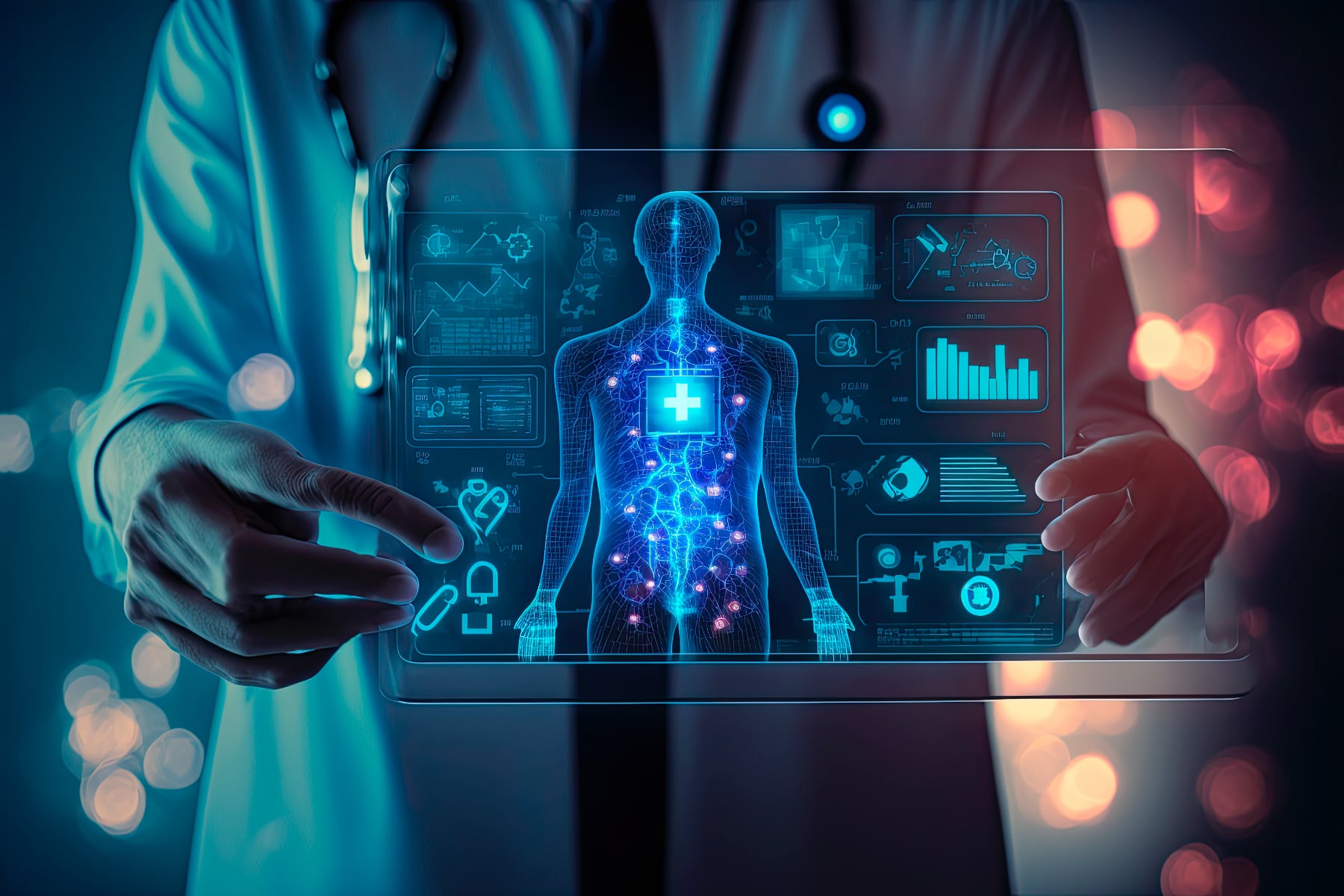 Stylized image of futuristic medical imaging of human body