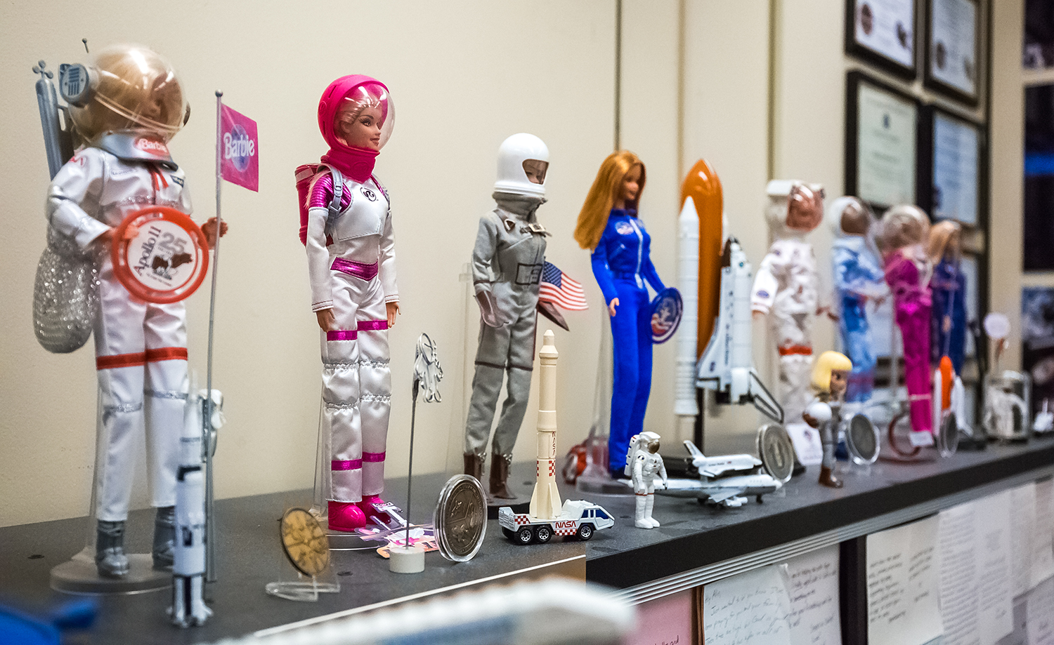 In her office at NASA's Johnson Space Center, Allissa Battocletti maintains a collection of every Astronaut Barbie doll ever made.