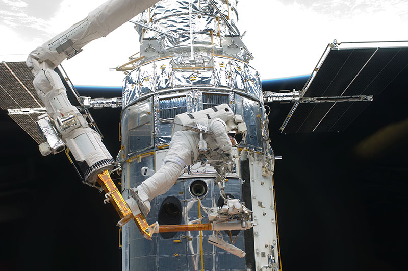 As part of STS-125, Drew embarked on several spacewalks to service the Hubble Space Telescope. Photo courtesy NASA