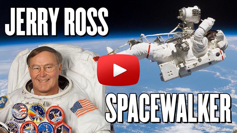 Spacewalker: Purdue Graduate Jerry Ross with Play button on image