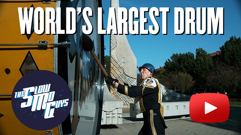Purdue's Largest Drum with the Slow Mo Guys with Play button on image