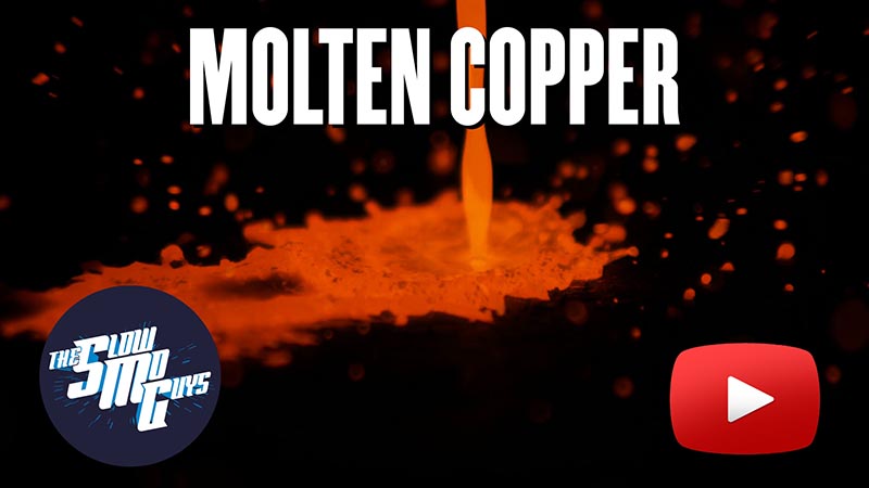 Molten Copper image from Slow Mo Video with Play button on image