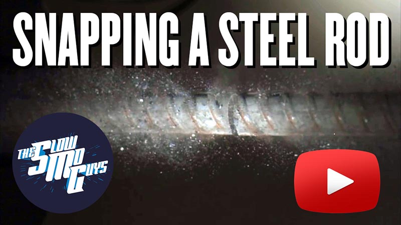 Steel bar Snapping from the Slow Mo Video with Play button on image