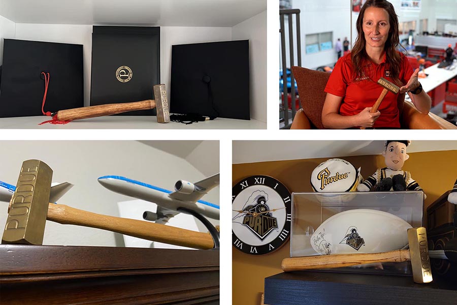 Collage of old hammers displayed by alumni