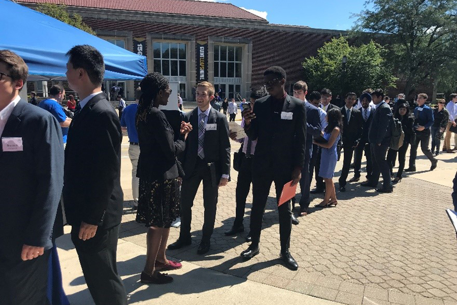 Students waiting in line