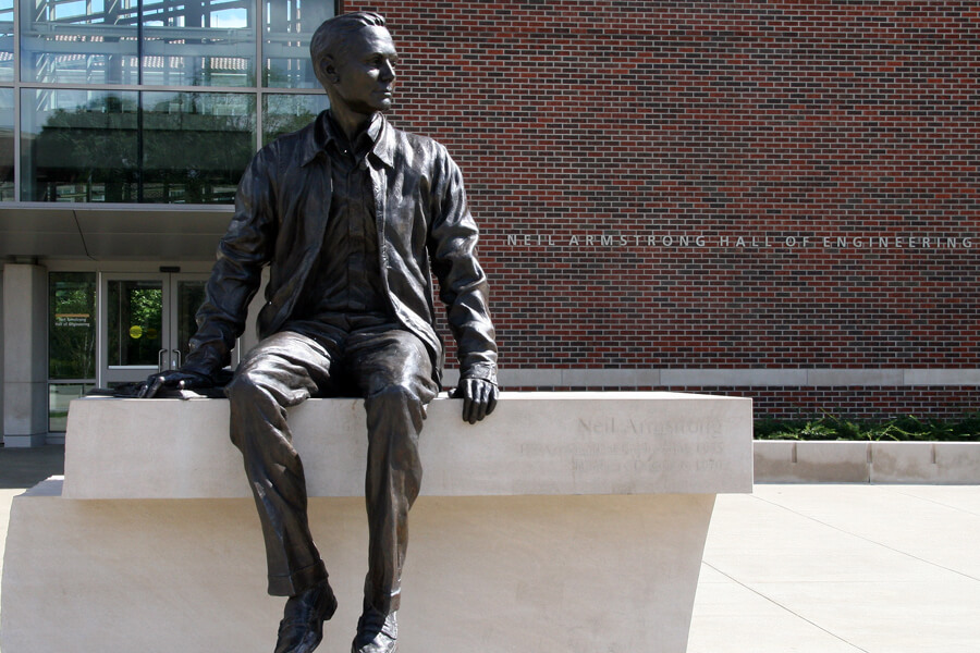 Neil Armstrong's statue outside Armstrong Hall