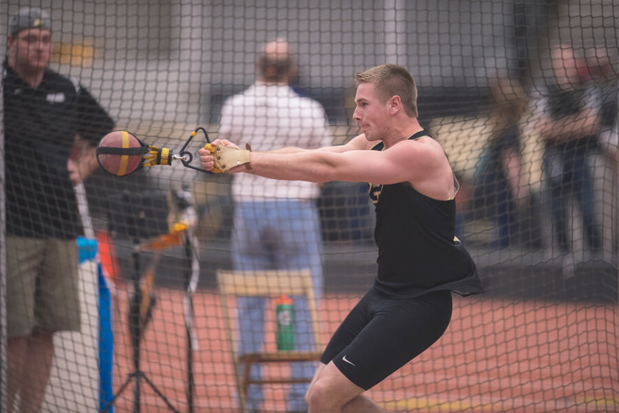 Christopher Hunnewell competes in the hammer throw event during a Track & Field competition.