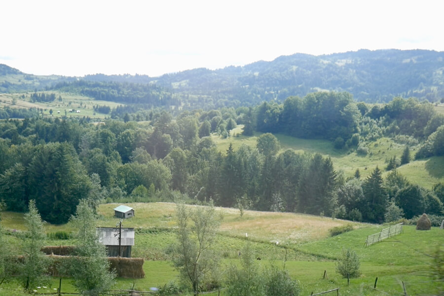 A view from the window while driving through the countryside of Maramures, Romania.