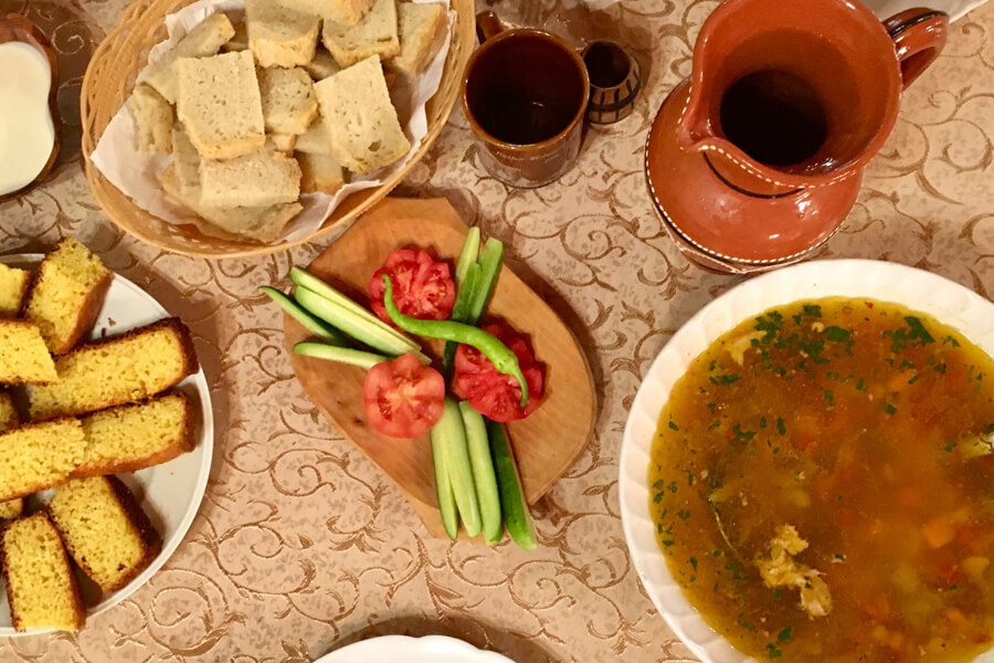 Preparing for a dinner of traditional Romanian food.