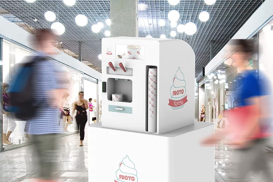 FroYo XPress, a Purdue student startup, is developing a robotic, self-serve frozen yogurt kiosk with all–natural and non-dairy options. The kiosk will allow customers to dispense as much frozen yogurt as they like then assign a price to that volume, with minimal inventory and labor requirements.
