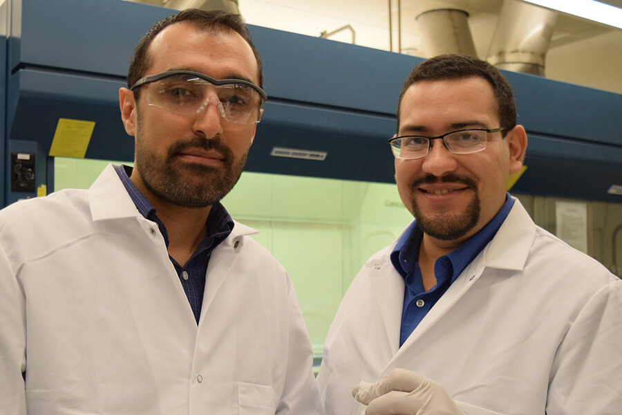 A team of Purdue researchers, including Rahim Rahimi (left) and Manuel Ochoa (right), proposes using yeast fermentation to more quickly detect biological radiation damage.