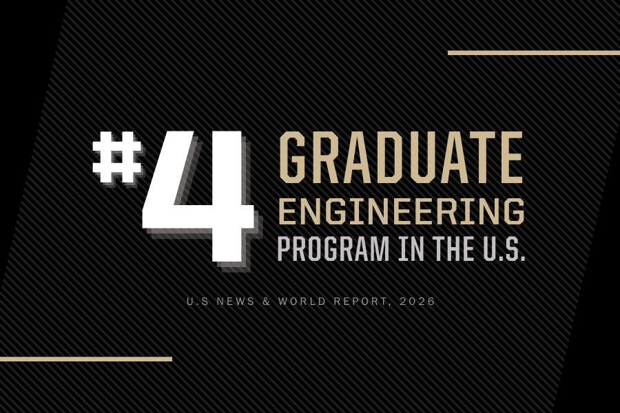 A graphic with a black background. Text in white, gold and grey reads "#4 Graduate Engineering Program in the U.S., U.S. News and World Report, 2026.