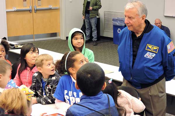 Charlie Walker, who flew three NASA shuttle missions, met with kids at Purdue Space Day