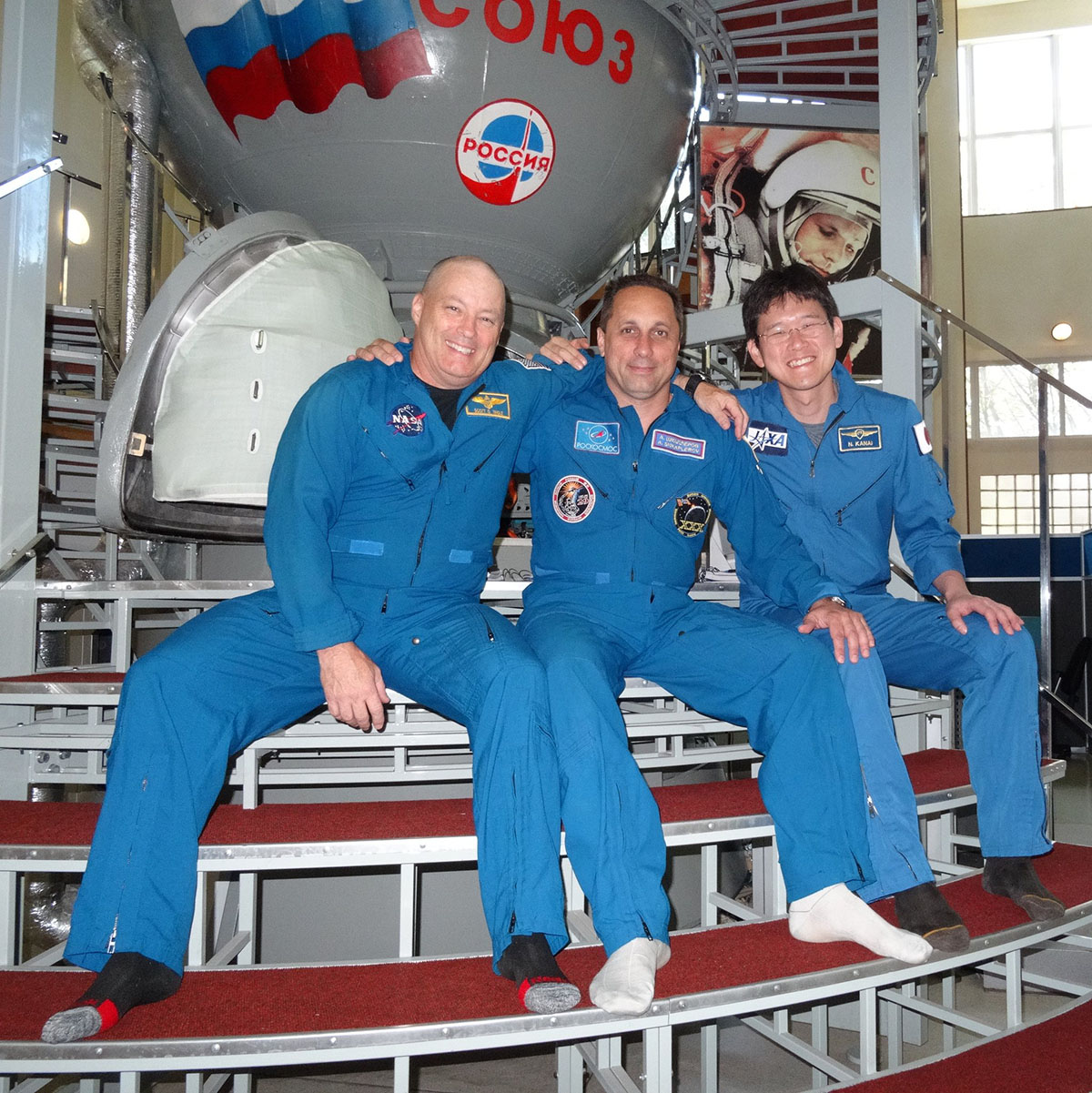 Scott Tingle in Star City, Russia, with fellow Expedition 54 crew members Anton Shkaplerov and Norishige Kanai.<br> Photo Credit: Scott Tingle/Twitter