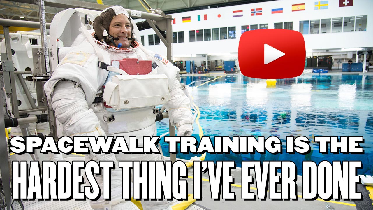 Spacewalk training is the hardest thing I've ever Done with Play button on image