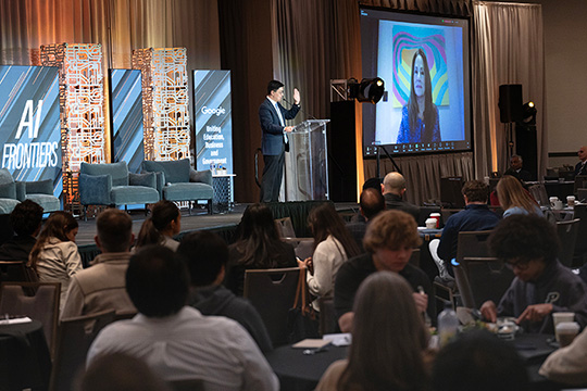 Purdue President Mung Chiang and Karen Dahut, CEO of Google Public Sector, both participated in the Google-Purdue AI Summit in November.