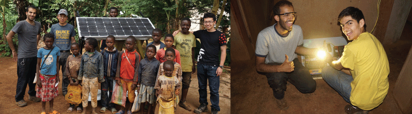 Hybrid Renewable Energy Systems - people with solar panels and generating electricity with a light