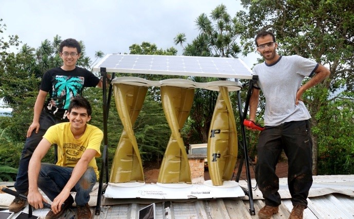 students with a solar panel