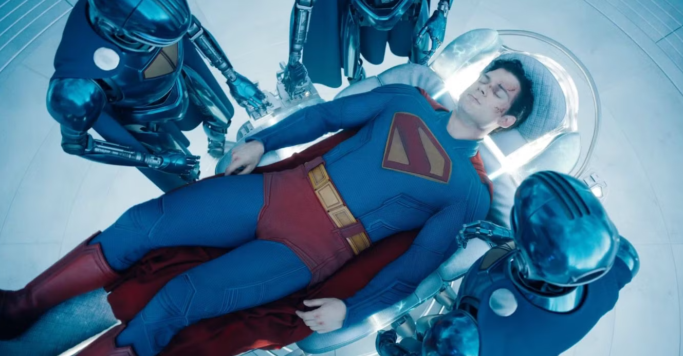 Superman with Kryptonian robots delivering medical care.