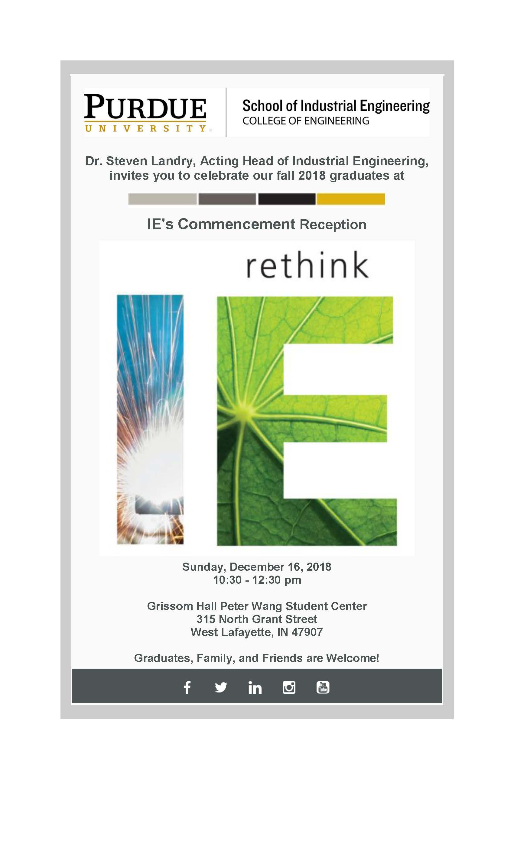 Flyer for Fall 2018 IE Commencement Reception