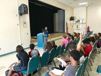 Jocelyn Dunn speaking to middle schoolers