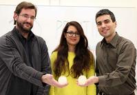 Photo of Asst. Prof. Joaquín Goñi, PhD student Uttara Tipnis, and Asst. Prof. Ramses Martinez