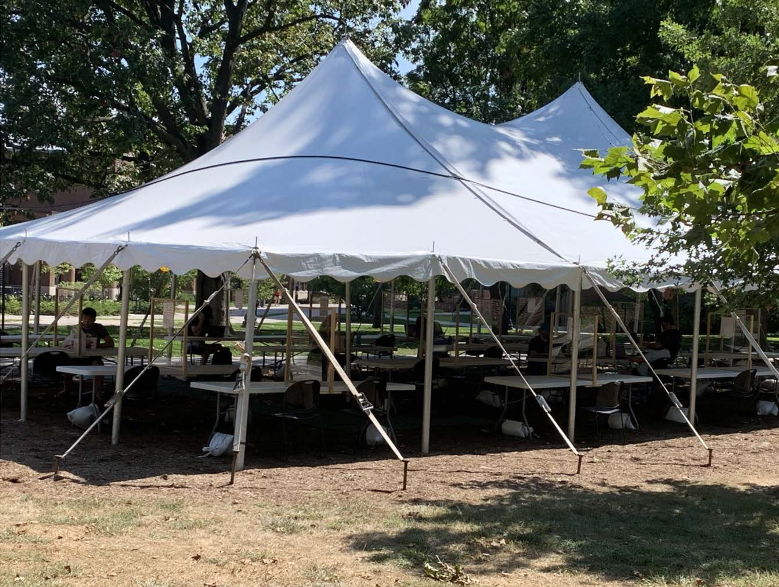 Open dining and studying tents dot the campus landscape