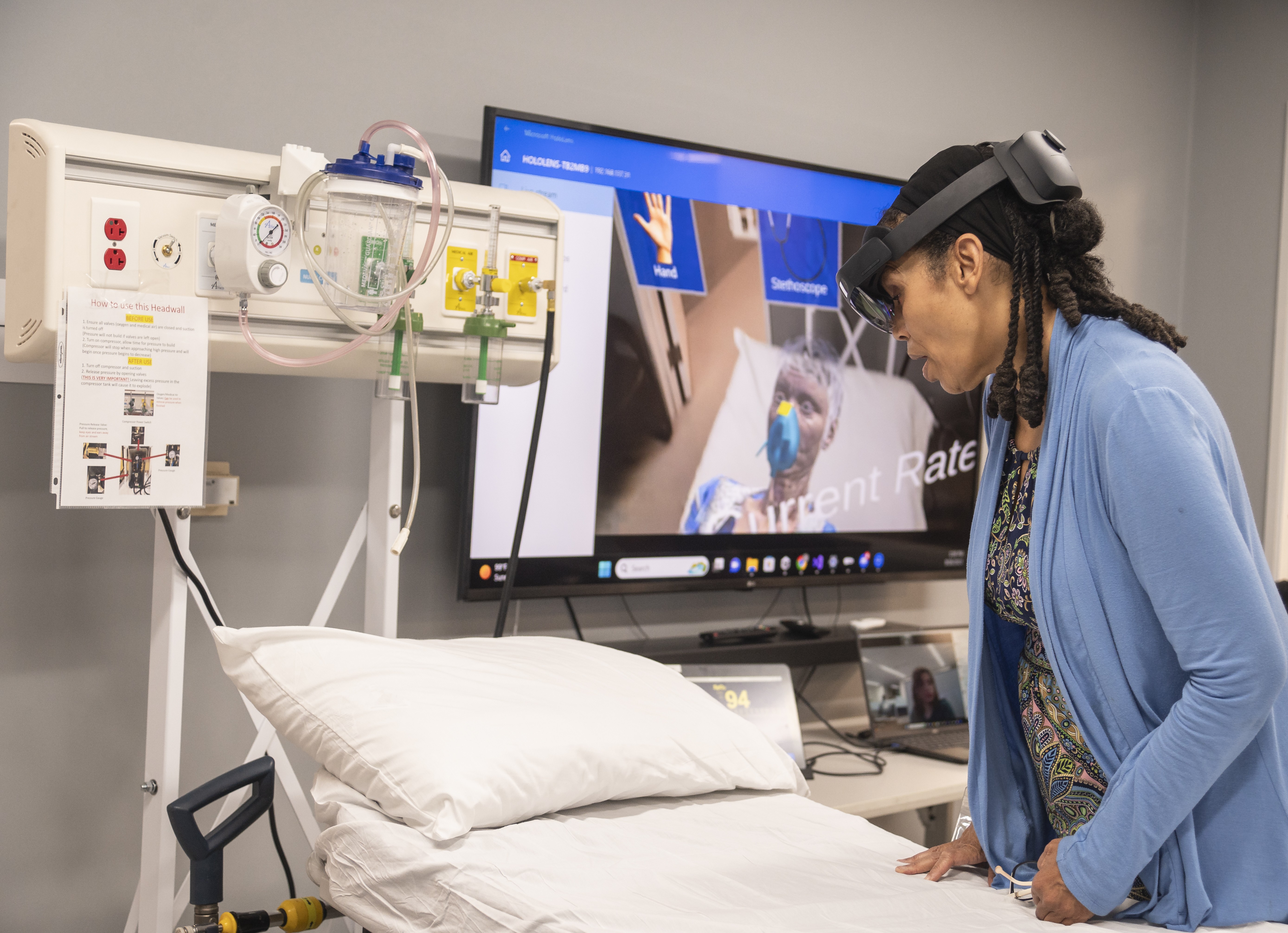 Nurse demonstrating mixed reality healthcare training technology