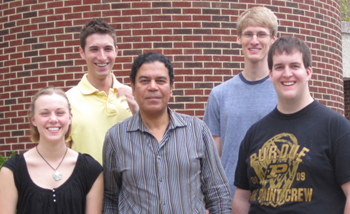 Students from left, Kaitlin Engel, Charles Curtis, Dr. Ahmed Hassanein, Head, School of Nuclear Engineering, John Boguski, Jason Young)