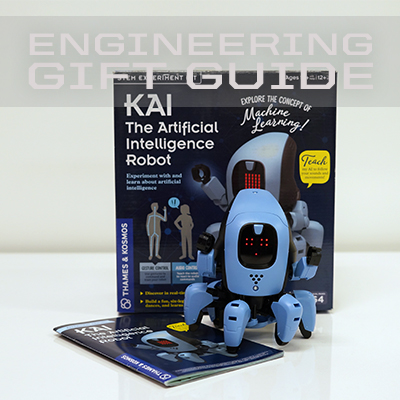 Thames & Kosmos' KAI: The Artificial Intelligence Robot explains why and how artificial intelligence is used in different fields while the KAI toy allows children to train an “artificially intelligent” robot that they build themselves.