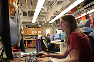 Female student working on a computer