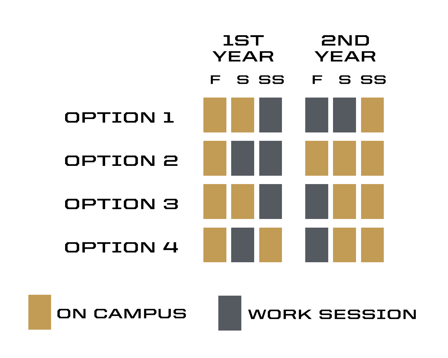 graphic showing work session options and on-campus options